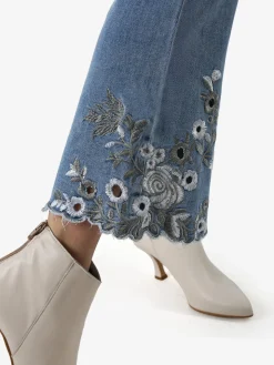 Miss Sister Jeans donna crop a zampa con ricami sul fondo - jeans