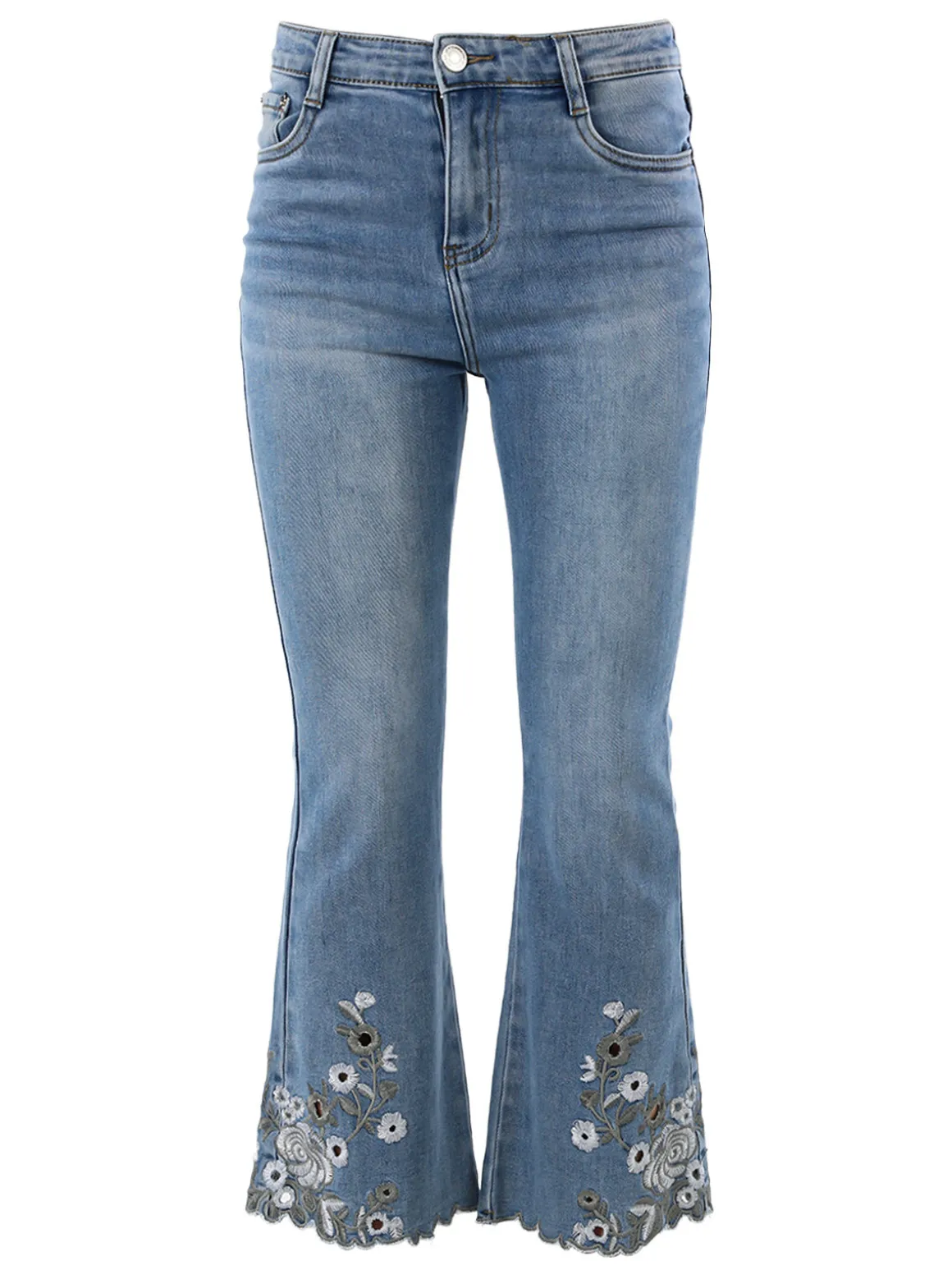 Miss Sister Jeans donna crop a zampa con ricami sul fondo - jeans