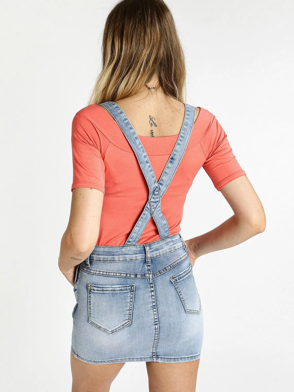 Miss Two Salopette in jeans con gonna