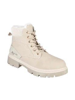 M.N.G. Collection Anfibi donna con lacci e zip e fodera in ecopelliccia - beige
