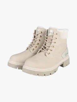 M.N.G. Collection Anfibi donna con lacci e zip e fodera in ecopelliccia - beige