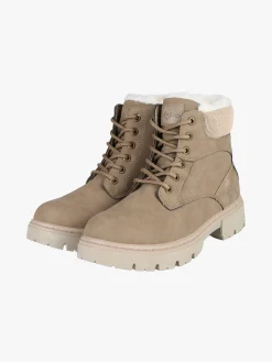 M.N.G. Collection Anfibi donna con lacci e zip e fodera in ecopelliccia - taupe