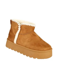 M.N.G. Collection Stivaletti donna scamosciati con platform e fodera in ecopelliccia - cammello