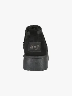 M.N.G. Collection Stivaletti donna scamosciati con platform e fodera in ecopelliccia - nero