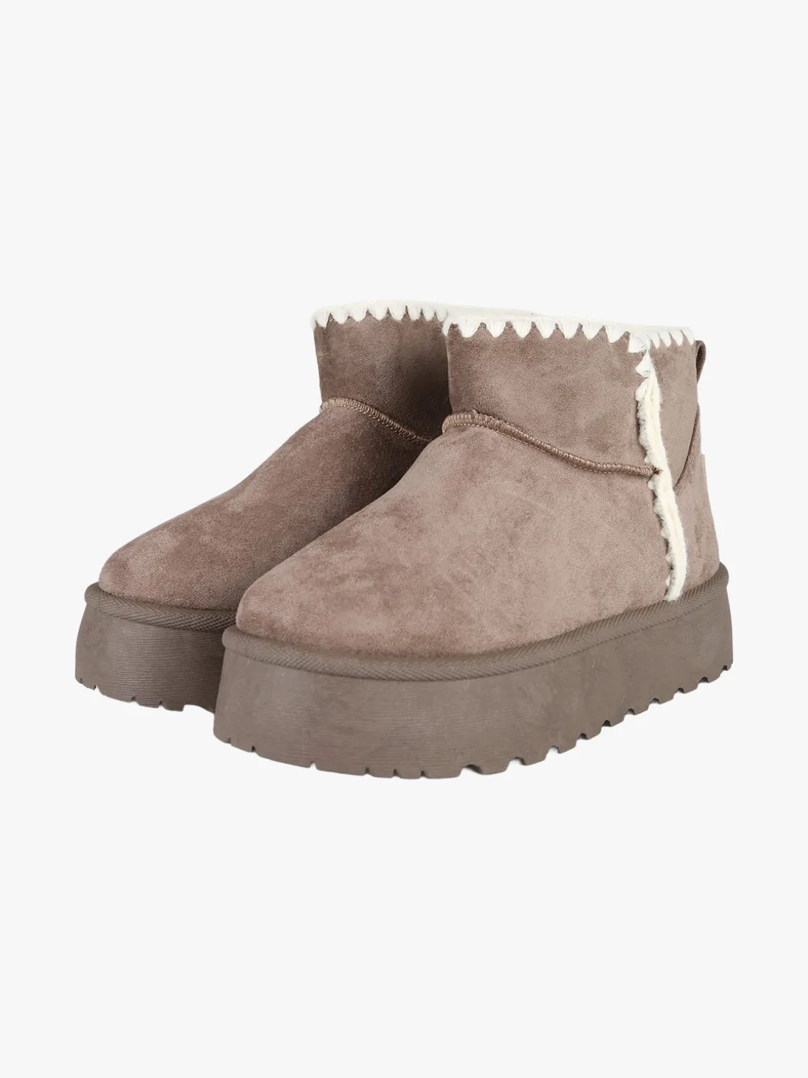 M.N.G. Collection Stivaletti donna scamosciati con platform e fodera in ecopelliccia - taupe
