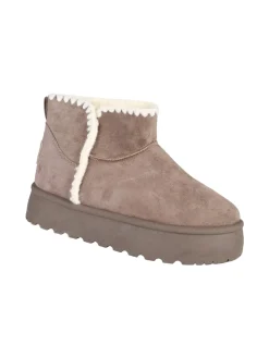 M.N.G. Collection Stivaletti donna scamosciati con platform e fodera in ecopelliccia - taupe