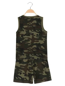 Moda Junior Completo corto militare da ragazzo con canotta e bermuda
