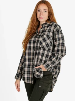 Monique Camicia donna oversize a quadri con taschino - blu scuro