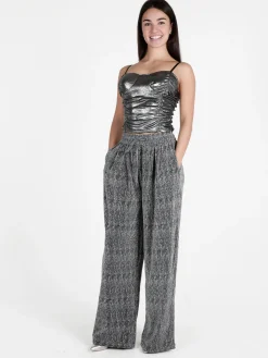 Monique Pantaloni eleganti da donna a gamba larga con strass