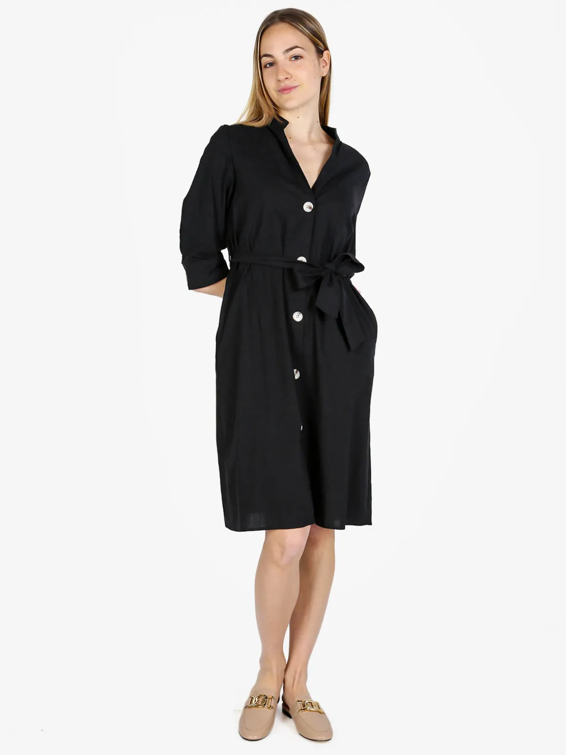 Monte Cervino Abito a camicia da donna in misto lino con maniche a 3/4