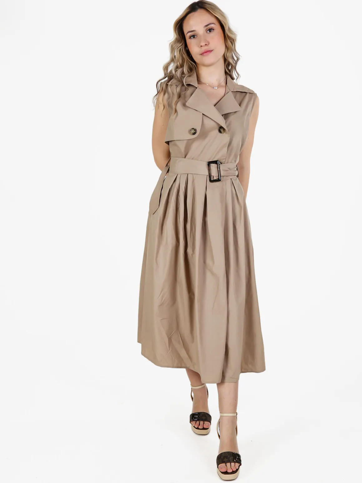 Monte Cervino Abito da donna smanicato stile trench in misto cotone