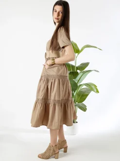 Monte Cervino Abito donna in cotone a maniche corte - khaki