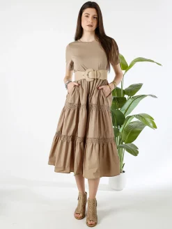 Monte Cervino Abito donna in cotone a maniche corte - khaki