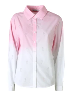 Monte Cervino Camicia donna a maniche lunghe sfumata con strass - rosa