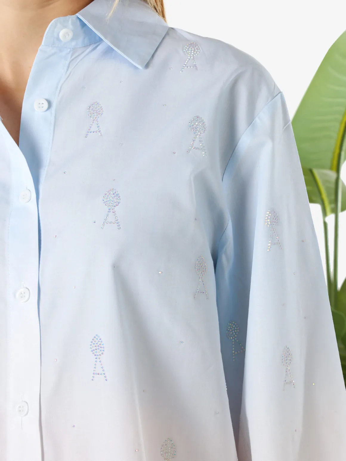 Monte Cervino Camicia donna a maniche lunghe sfumata con strass - azzurro