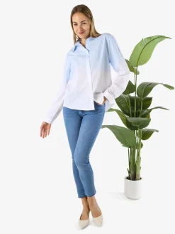 Monte Cervino Camicia donna a maniche lunghe sfumata con strass - azzurro