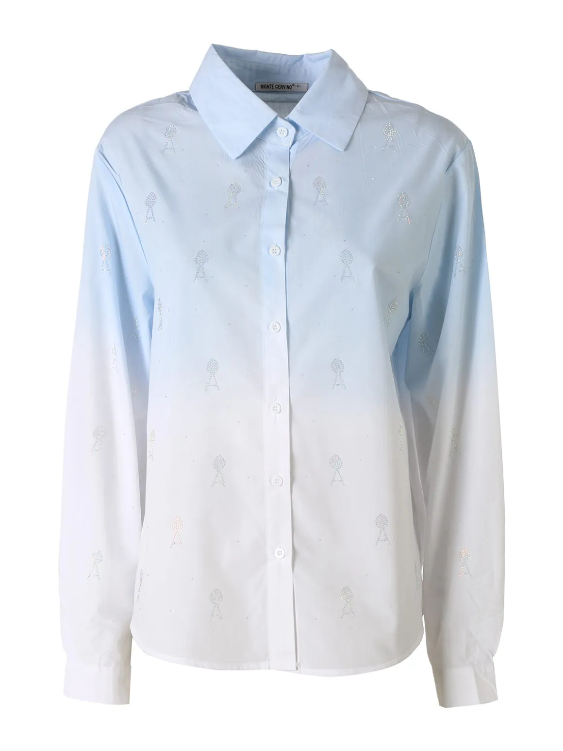 Monte Cervino Camicia donna a maniche lunghe sfumata con strass - azzurro