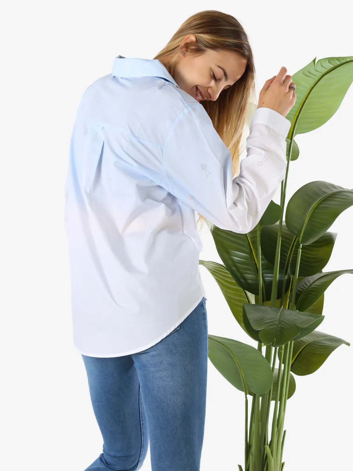 Monte Cervino Camicia donna a maniche lunghe sfumata con strass - azzurro