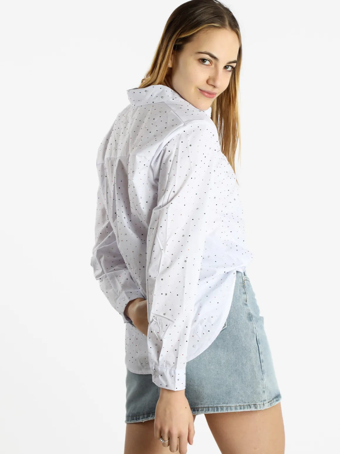 Monte Cervino Camicia donna a maniche lunghe con strass colorati