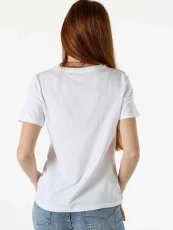 Monte Cervino T-shirt da donna in cotone con stampa fiori e strass - rosa