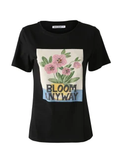 Monte Cervino T-shirt da donna in cotone con stampa fiori e strass - nero