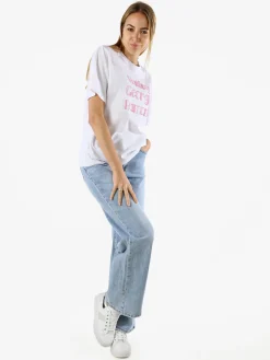Monte Cervino T-shirt da donna in cotone con ricami - rosa