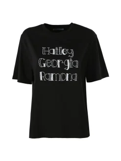 Monte Cervino T-shirt da donna in cotone con ricami - nero