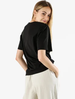 Monte Cervino T-shirt da donna in cotone con ricami - nero