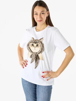 Monte Cervino T-shirt donna con stampa gatto - bianco
