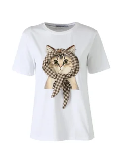 Monte Cervino T-shirt donna con stampa gatto - bianco
