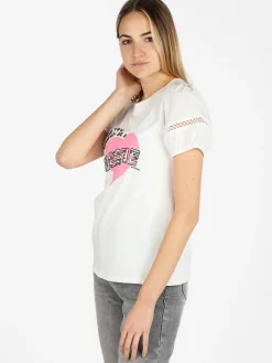 Monte Cervino T-shirt donna con stampa cuore e pietre colorate