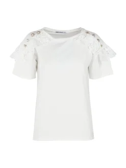 Monte Cervino T-shirt donna con ricami in macramè e bottoni decorati