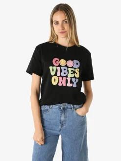 Monte Cervino T-shirt donna in cotone con stampa colorate - nero