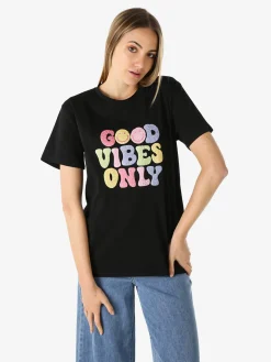 Monte Cervino T-shirt donna in cotone con stampa colorate - nero
