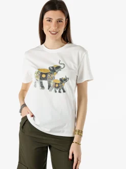Monte Cervino T-shirt donna in cotone con stampa e strass - giallo