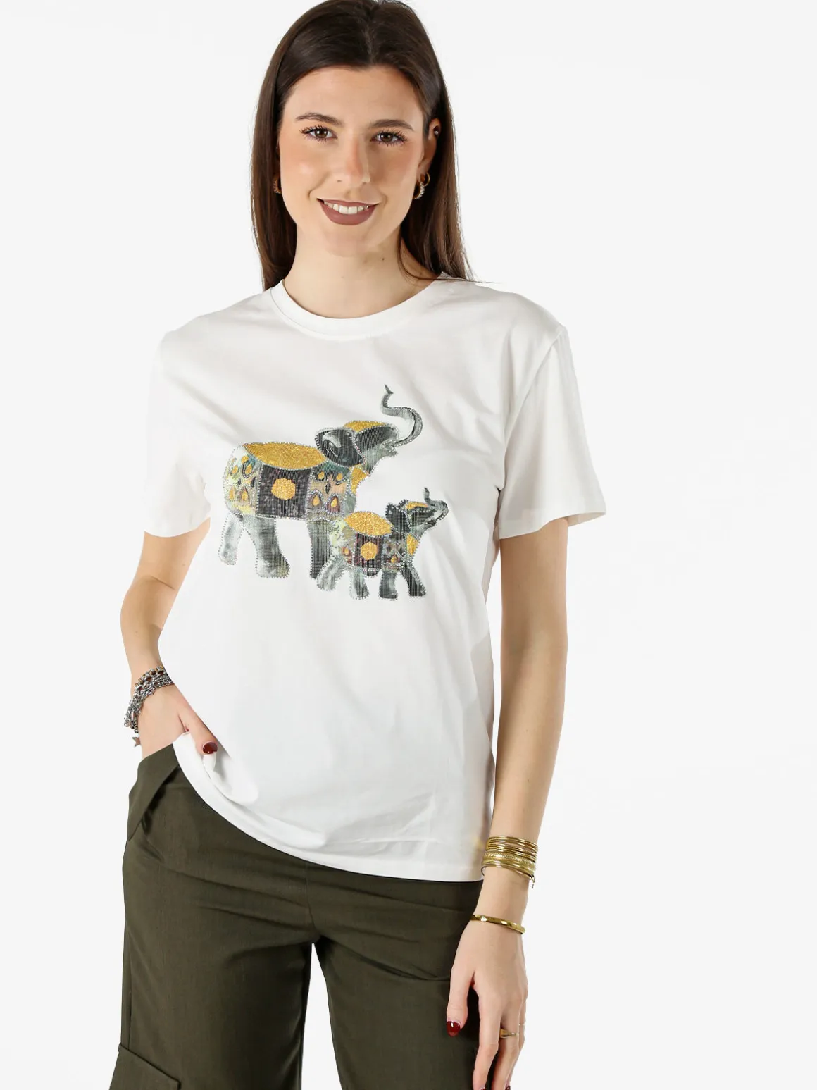 Monte Cervino T-shirt donna in cotone con stampa e strass - giallo