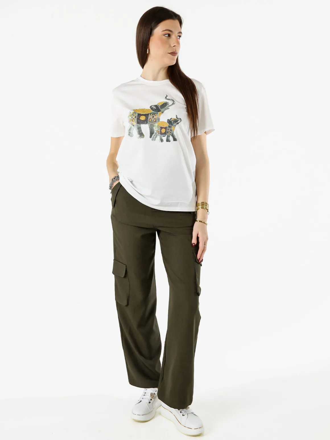 Monte Cervino T-shirt donna in cotone con stampa e strass - giallo