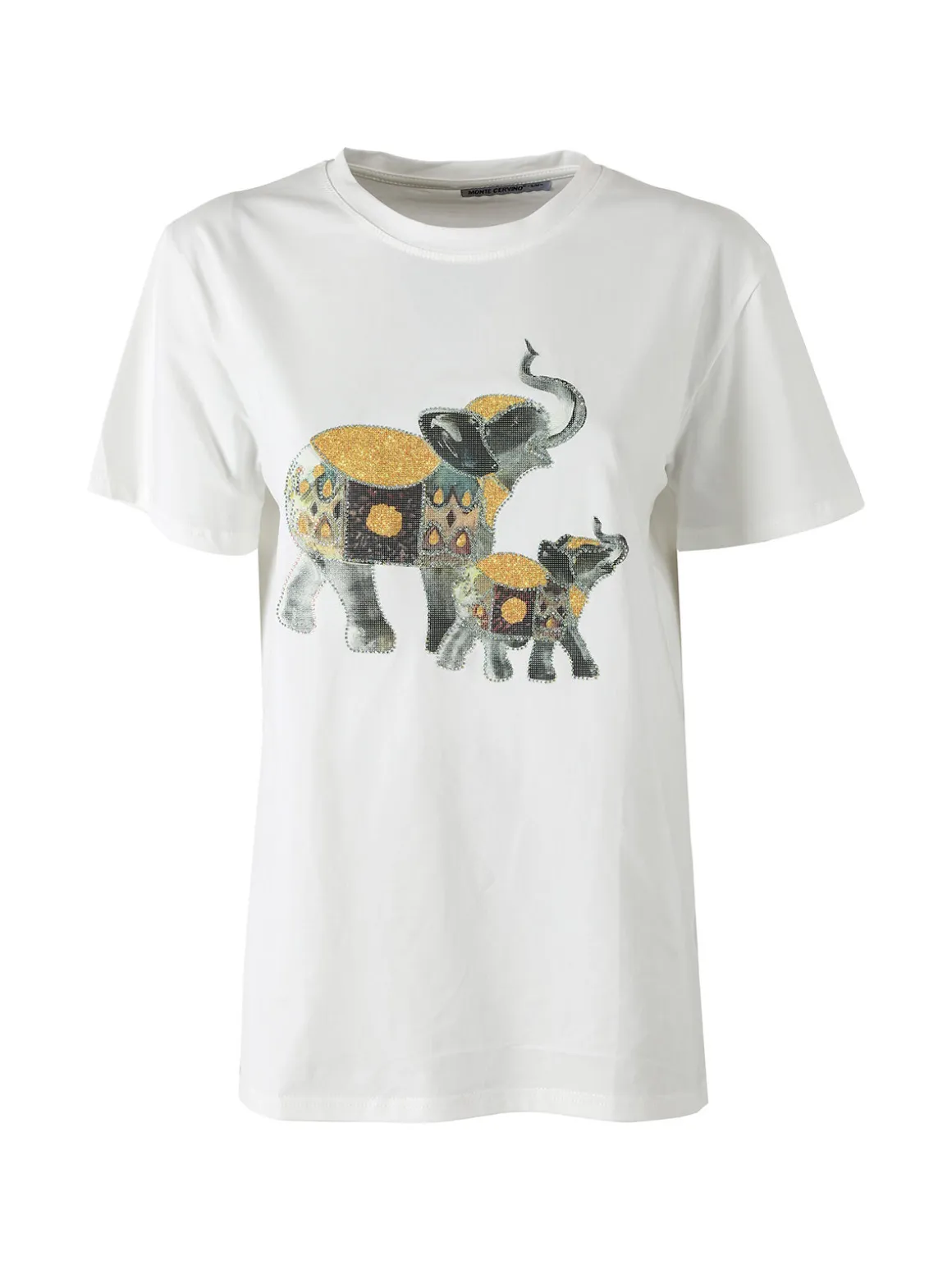 Monte Cervino T-shirt donna in cotone con stampa e strass - giallo
