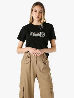 Monte Cervino T-shirt donna in cotone con stampa e strass - nero
