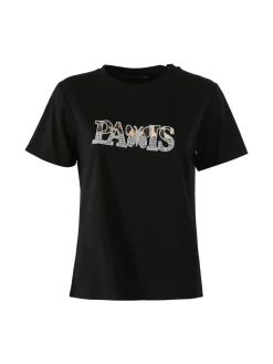 Monte Cervino T-shirt donna in cotone con stampa e strass - nero
