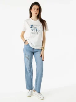 Monte Cervino T-shirt donna in cotone con stampa - blu