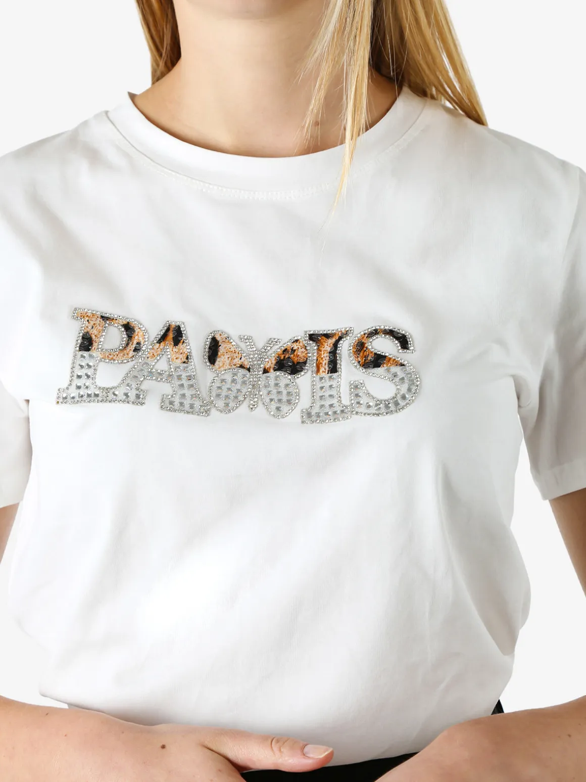 Monte Cervino T-shirt donna in cotone con stampa e strass - bianco