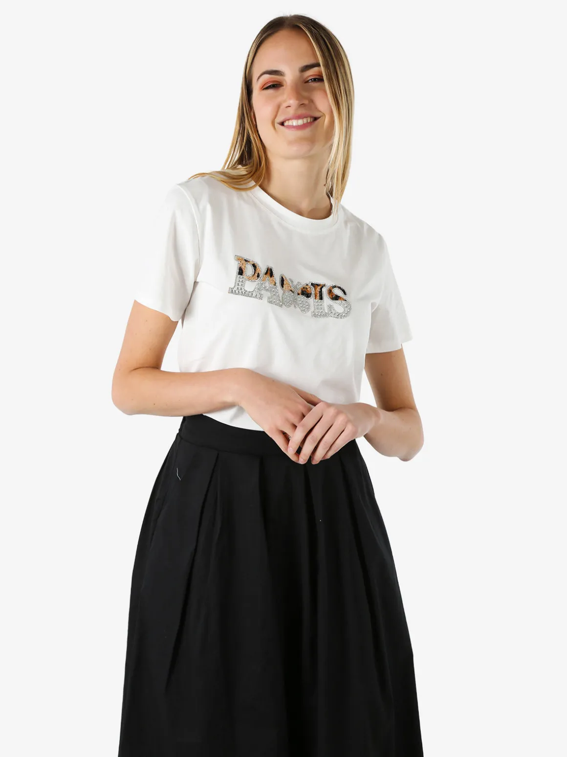 Monte Cervino T-shirt donna in cotone con stampa e strass - bianco