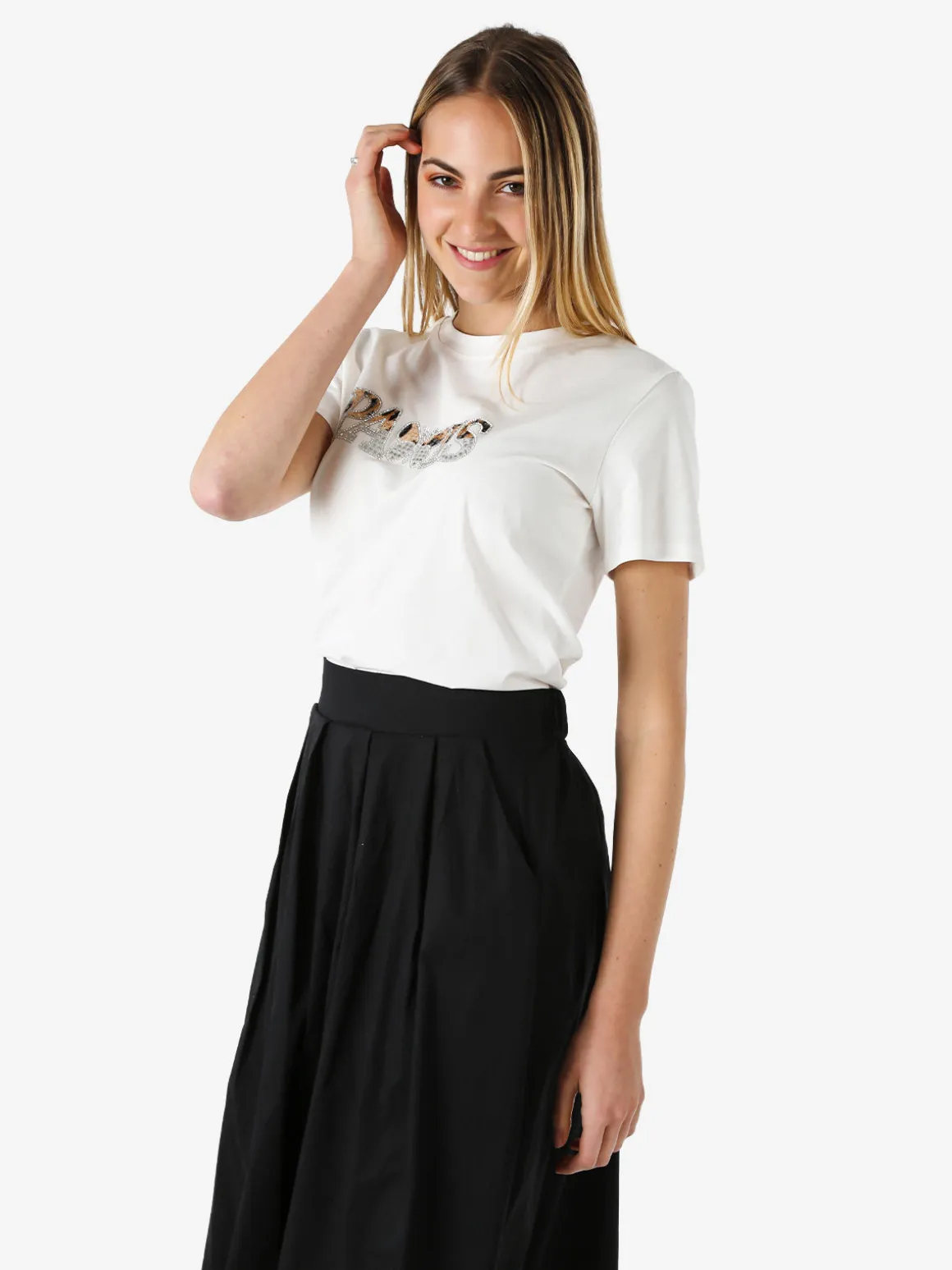 Monte Cervino T-shirt donna in cotone con stampa e strass - bianco