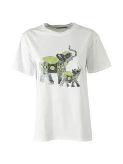 Monte Cervino T-shirt donna in cotone con stampa e strass - verde