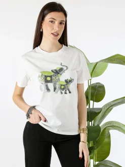 Monte Cervino T-shirt donna in cotone con stampa e strass - verde