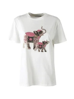 Monte Cervino T-shirt donna in cotone con stampa e strass - rosa