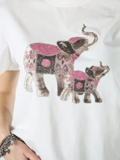 Monte Cervino T-shirt donna in cotone con stampa e strass - rosa