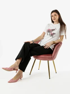 Monte Cervino T-shirt donna in cotone con stampa e strass - rosa
