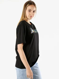 Monte Cervino T-shirt donna in cotone oversize con ricami e strass - nero